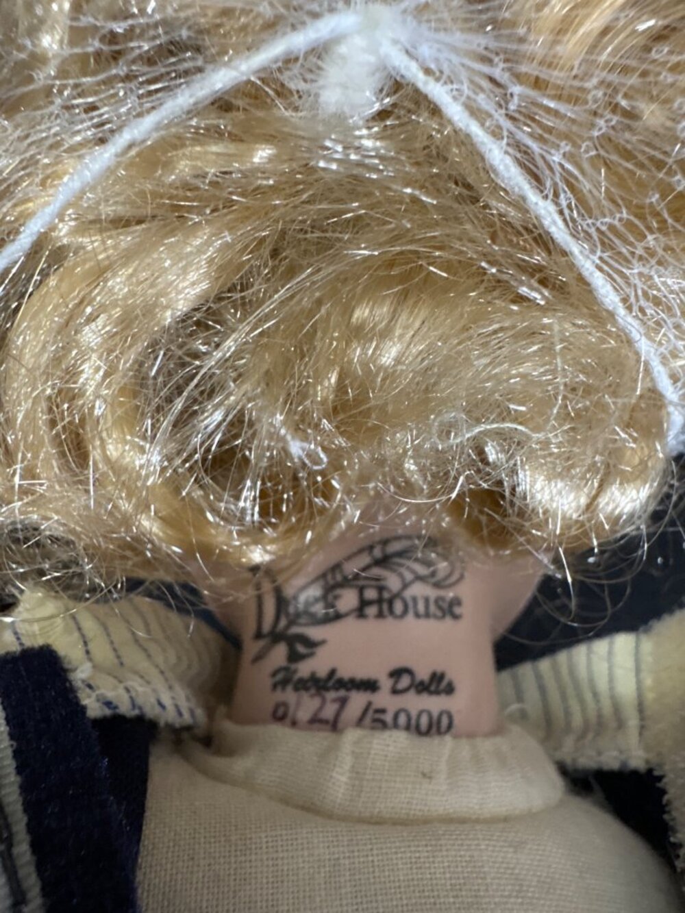 Duck House Porcelain Doll Vintage Blonde Curls Blue Velvet Lace Dress Blue Eyes - Picture 15 of 16